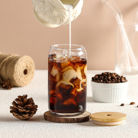 Glass Cup Set with Bamboo Lid & Straw – 8 Pcs