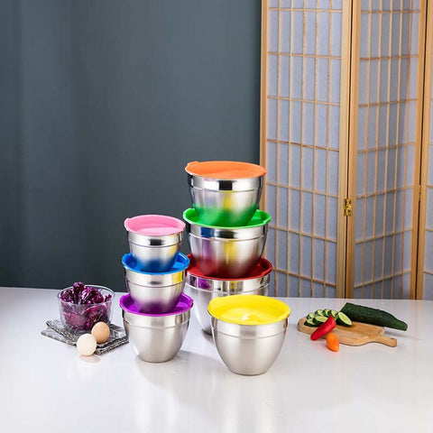 Salad bowlins style stainless steel salad bowl combo set stainless steel cooking basin American salad bowl with lid