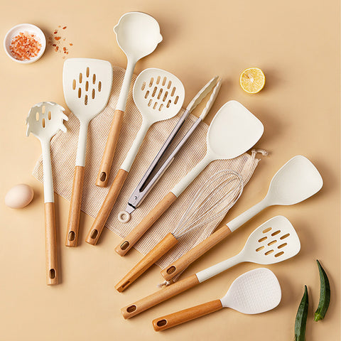 Premium Silicone & Wood Kitchen Utensil Set