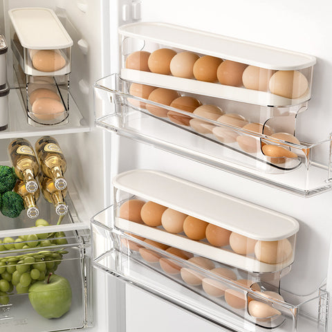 Egg carton storage refrigerator with food grade rolling egg rack kitchen freshness side door refrigerator storage box with lid