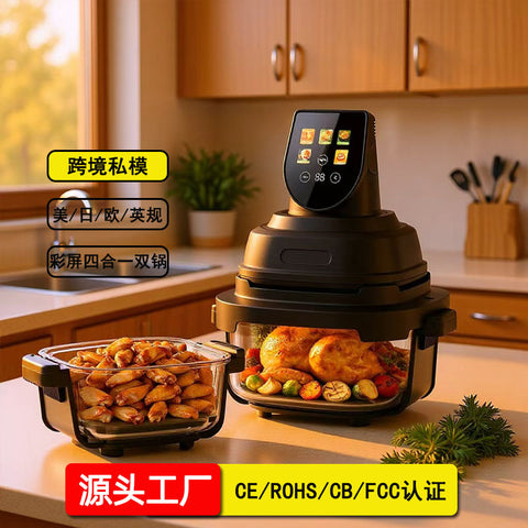 Amazon's New Best-Selling Airfryer 4-in-1 Glass Double Pot Portable Fast Cooking Cross-Border
