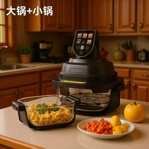 Amazon's New Best-Selling Airfryer 4-in-1 Glass Double Pot Portable Fast Cooking Cross-Border