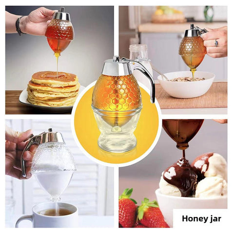 Japanese creative press-type honey jar squeeze sauce bottle plastic sealed jar funnel jar syrup pot sprinkling belt base