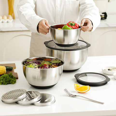 Baking Salad Basin Set Food Grade Thickened Egg Basin Silicone Bottom Non-Slip Cooking Bowl Bowl Amazon Stainless Steel