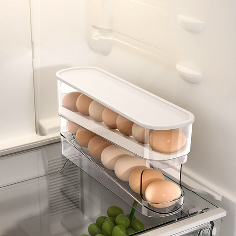 Egg carton storage refrigerator with food grade rolling egg rack kitchen freshness side door refrigerator storage box with lid