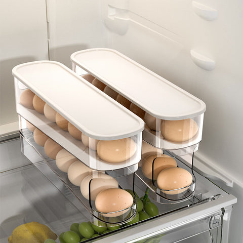 Egg carton storage refrigerator with food grade rolling egg rack kitchen freshness side door refrigerator storage box with lid