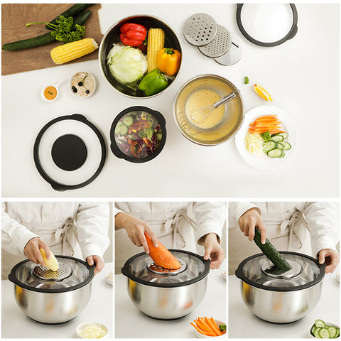 Baking Salad Basin Set Food Grade Thickened Egg Basin Silicone Bottom Non-Slip Cooking Bowl Bowl Amazon Stainless Steel